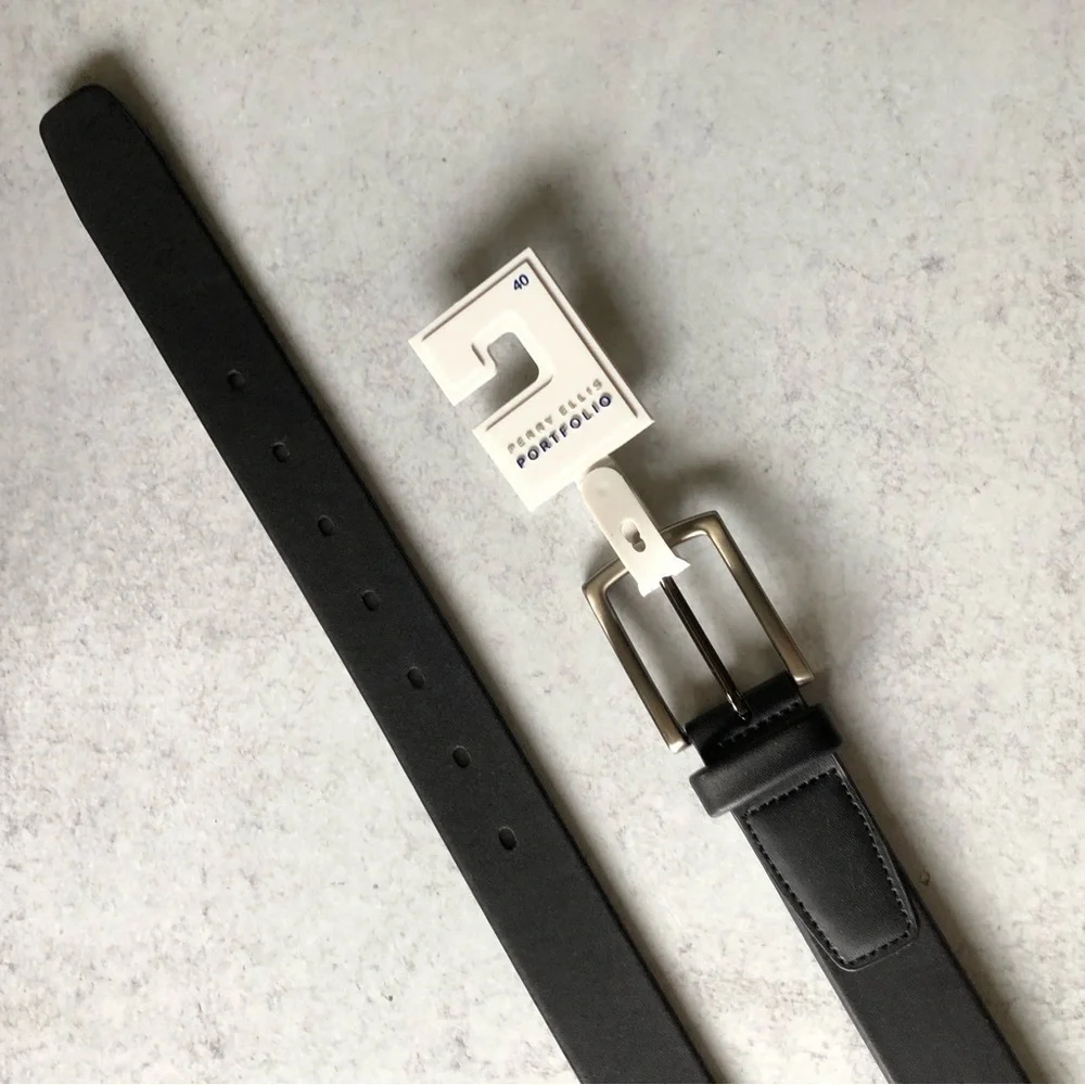 Perry Ellis Dress Belt Portfolio Faux Leather Black 40
